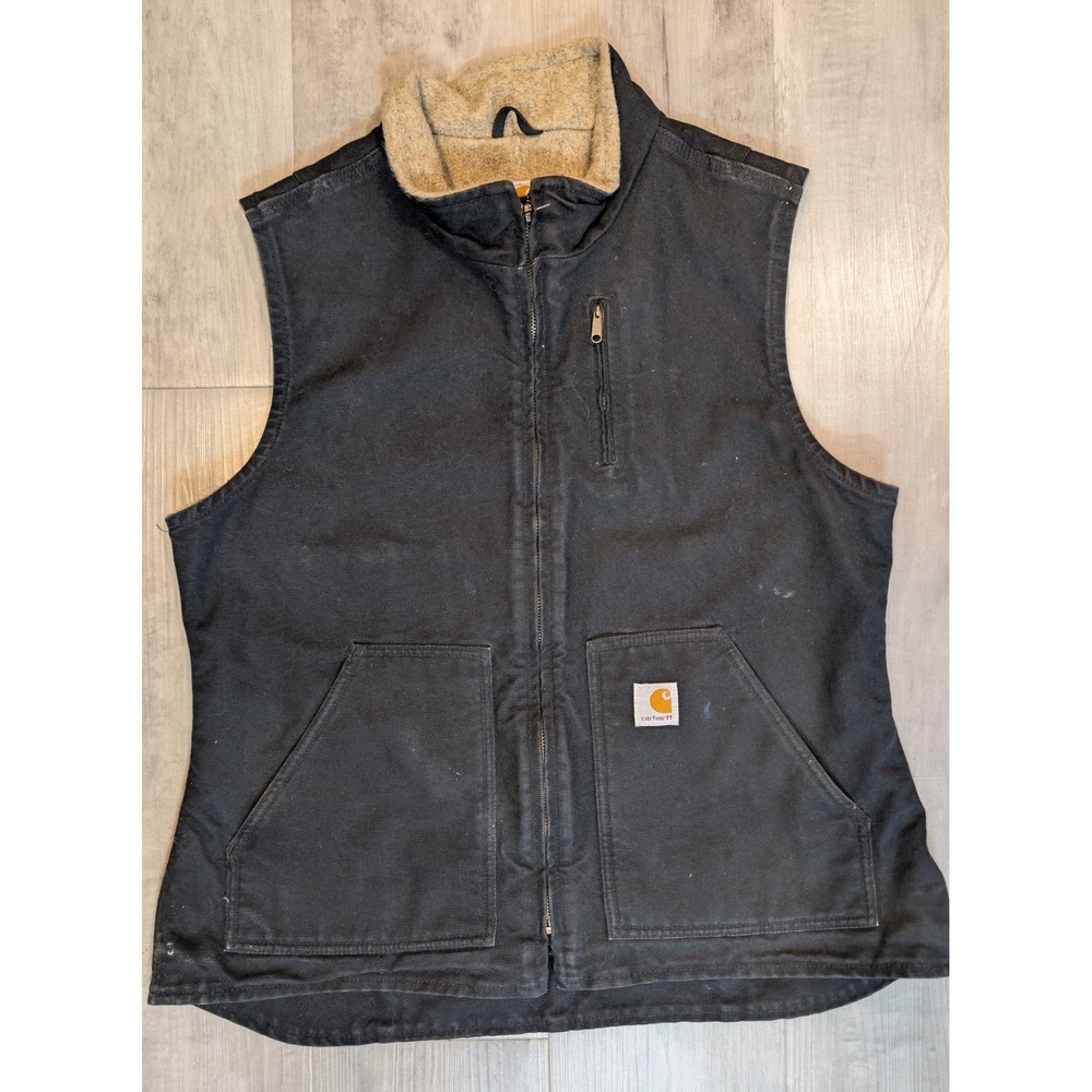 Carhartt Black Washed Duck Sherpa Lined Mock Neck Vest Women's XL Workwear